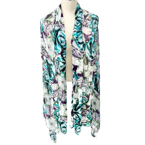 Mark Scarf or Wrap 78 x 39 White Blue Purple Flowers - Picture 1 of 4